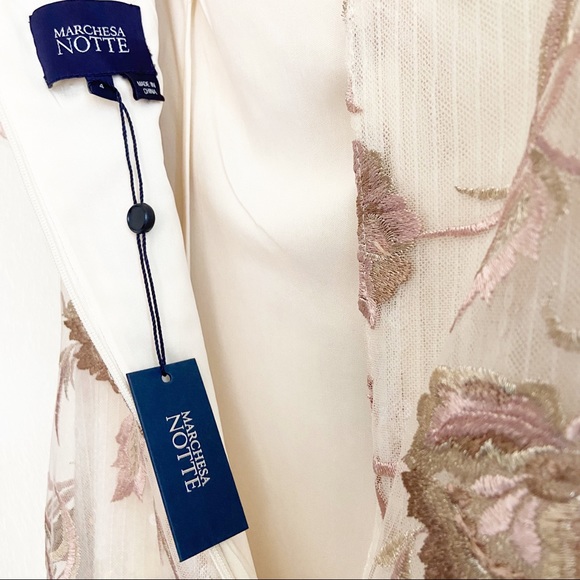 SOLD Marchesa Notte Embroidered Sequin Dress Ivory - Picture 11 of 12